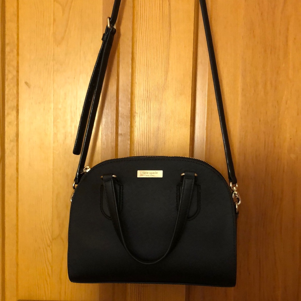 kate spade Black Leather Crossbody Dome Bag with Gold Hardware